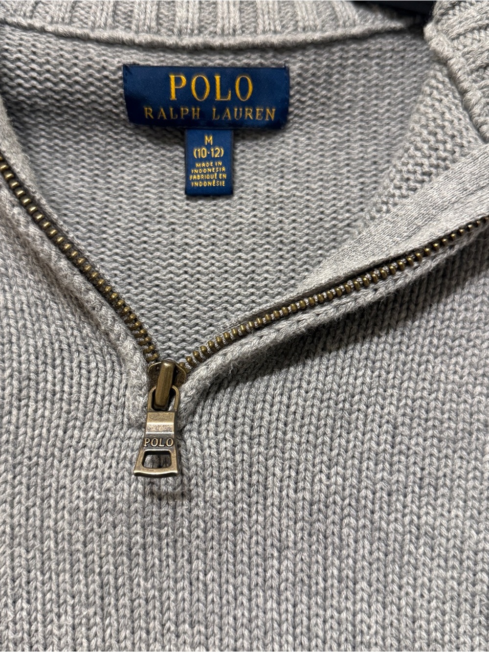 Polo Ralph Lauren Boys M 10-12 Gray Cotton Quarter Zip Sweater Preppy Pony - Picture 3 of 6